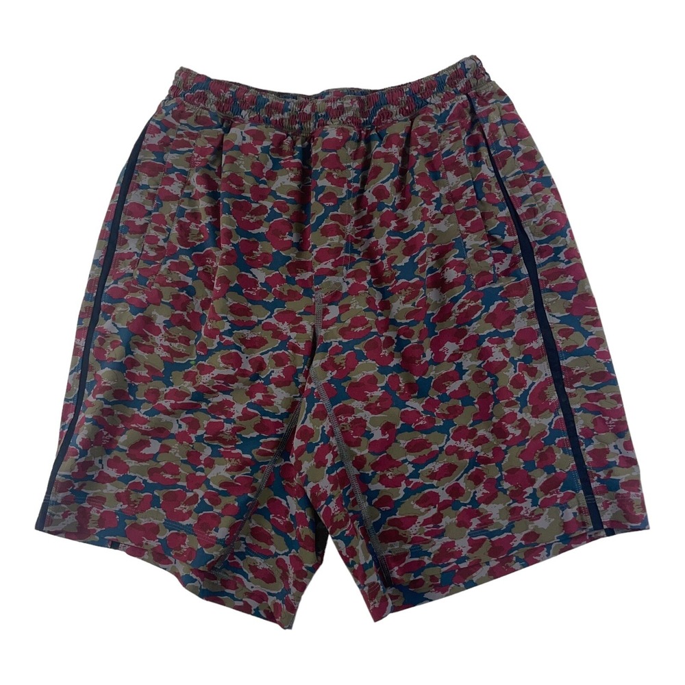 Lululemon Lined Maroon Green Blue Patterned Mens Performance Short Size M